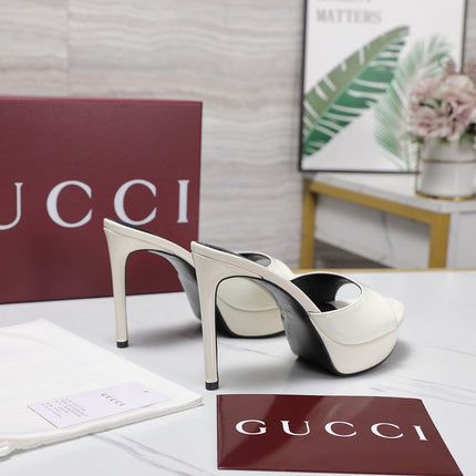 GUCCI 26S HEELED SANDALS 105 MM IN CREAM WHITE PATENT CALFSKIN