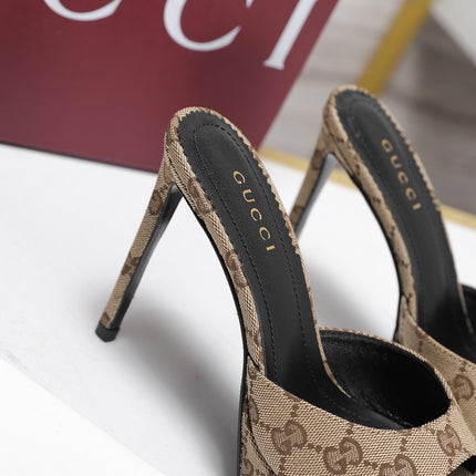 GUCCI 26S HEELED SANDALS 105 MM IN BEIGE CANVAS