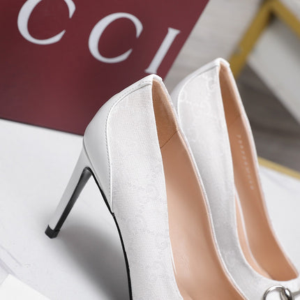 GUCCI 26S HORSEBIT PUMPS 85 MM IN WHITE CANVAS AND CALFSKIN