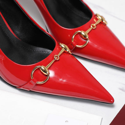GUCCI 26S HORSEBIT PUMPS 85 MM IN RED PATENT CALFSKIN