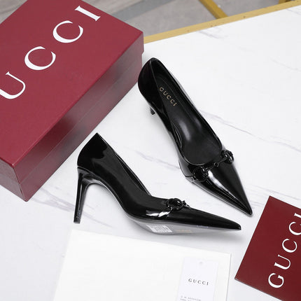 GUCCI 26S HORSEBIT PUMPS 85 MM IN BLACK PATENT CALFSKIN