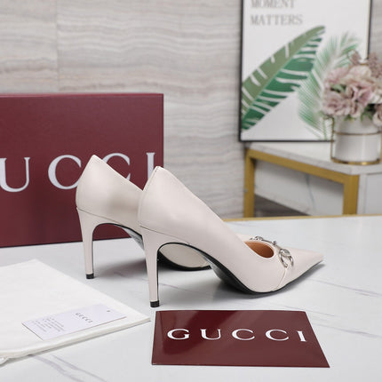 GUCCI 26S HORSEBIT PUMPS 85 MM IN CREAM WHITE CALFSKIN