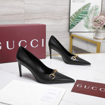 GUCCI 26S HORSEBIT PUMPS 85 MM IN BLACK CALFSKIN