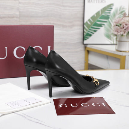 GUCCI 26S HORSEBIT PUMPS 85 MM IN BLACK CALFSKIN