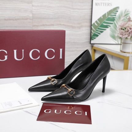 GUCCI 26S HORSEBIT PUMPS 85 MM IN BLACK CALFSKIN
