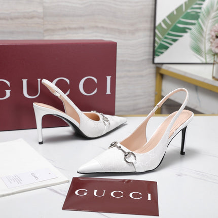 GUCCI 26S SLINGBACK PUMPS 85 MM IN WHITE CANVAS AND CALFSKIN