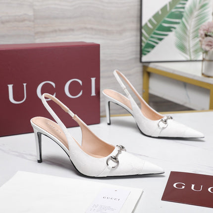 GUCCI 26S SLINGBACK PUMPS 85 MM IN WHITE CANVAS AND CALFSKIN