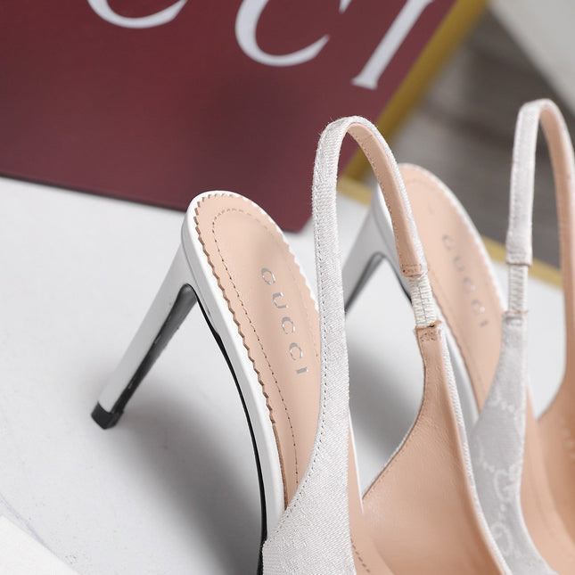 GUCCI 26S SLINGBACK PUMPS 85 MM IN WHITE CANVAS AND CALFSKIN