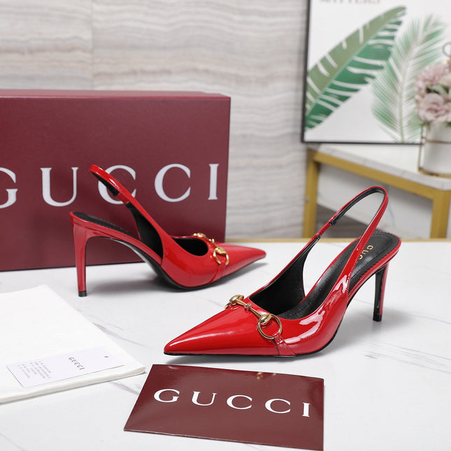 GUCCI 26S SLINGBACK PUMPS 85 MM IN RED GLOSSY CALFSKIN
