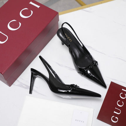 GUCCI 26S SLINGBACK PUMPS 85 MM IN BLACK GLOSSY CALFSKIN