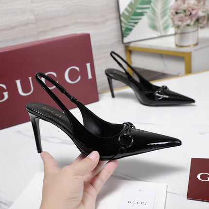 GUCCI 26S SLINGBACK PUMPS 85 MM IN BLACK GLOSSY CALFSKIN