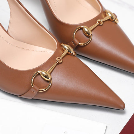 GUCCI 26S SLINGBACK PUMPS 85 MM IN LIGHT BROWN CALFSKIN