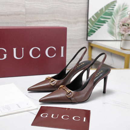 GUCCI 26S SLINGBACK PUMPS 85 MM IN DARK BROWN CALFSKIN