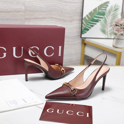 GUCCI 26S SLINGBACK PUMPS 85 MM IN BURGUNDY CALFSKIN