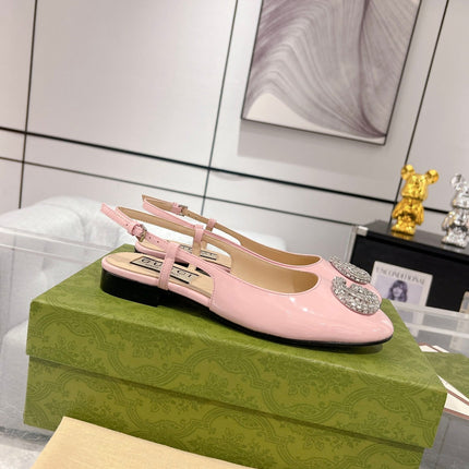 METALIC SLINGBACK FLATS IN ROSE PINK CALFSKIN