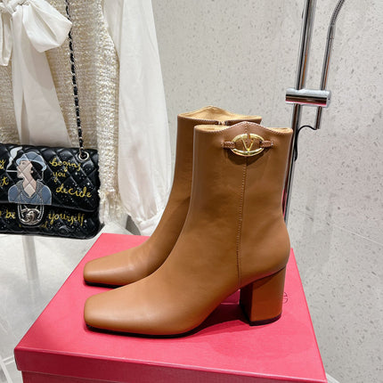 VLOGO SIGNATURE COPPER BROWN CALFSKIN ANKLE BOOT 75 MM