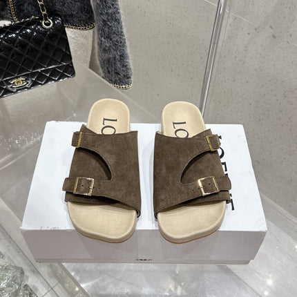 LOEWE 26S EASE SLIDE IN DARK BROWN SUEDE