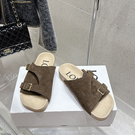 LOEWE 26S EASE SLIDE IN DARK BROWN SUEDE