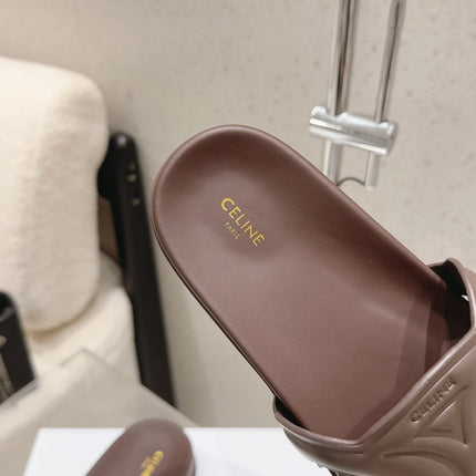 CELINE 26S TRIOMPHE SLIDES IN DARK BROWN CALFSKIN