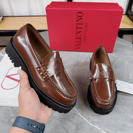 VALENTINO 26S PLATFORM LOAFERS IN BROWN CALFSKIN