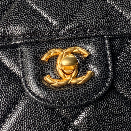 CHANEL 25S FLAP BAG 21 CM IN BLACK GRAINED LAMBSKIN WITH TOP HANDLE