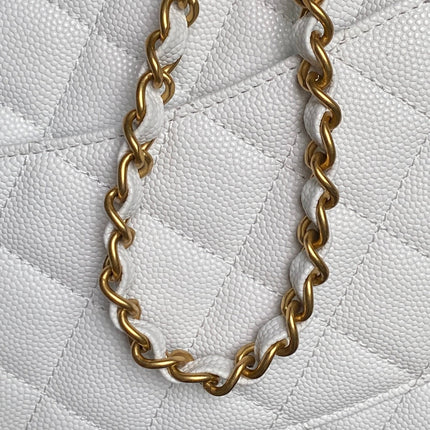 CHANEL 25S FLAP BAG 22 IN WHITE CALFSKIN GOLD HARDWARE