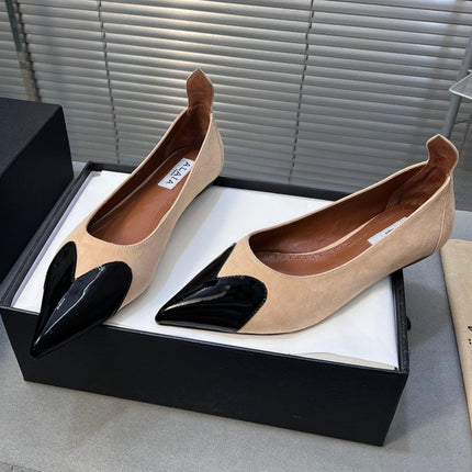 ALAIA PUMP 1 CM IN BEIGE SUEDE MIX BLACK CALFSKIN