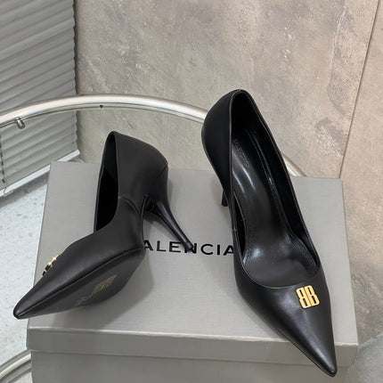 BALENCIAGA 25S HIGH-HEEL SHOES 85 MM IN BLACK COW LEATHER WITH GOLD HARDWARE