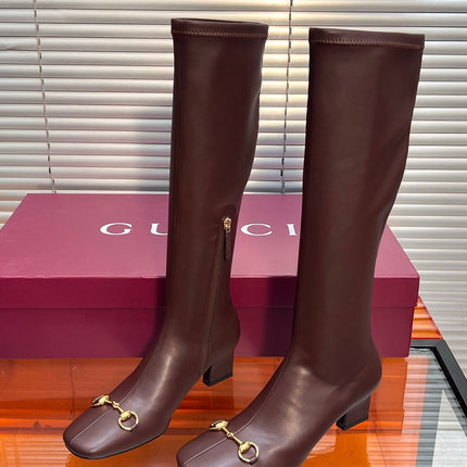 GUCCI 26S HORSEBIT KNEE-HIGH BOOTS 55 MM IN DARK BROWN CALFSKIN