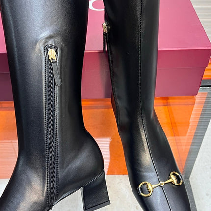 GUCCI 26S HORSEBIT KNEE-HIGH BOOTS 55 MM IN BLACK CALFSKIN