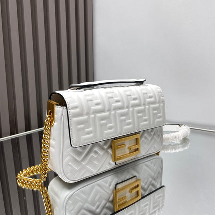 Fend Baguette 24 Bag With FF Motif White Leather Ghw