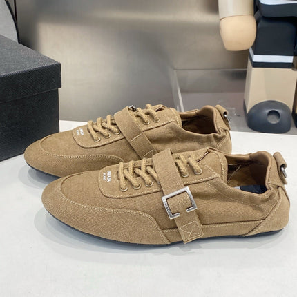 PRADA 26S SNEAKERS IN BROWN FABRIC SILVER HARDWARE