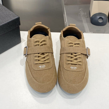 PRADA 26S SNEAKERS IN BROWN FABRIC SILVER HARDWARE