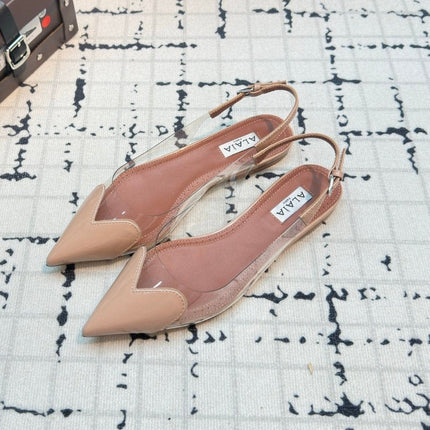 ALAIA FLAT SLINGBACK IN BEIGE BISQUE PATENT CALFSKIN AND FILM