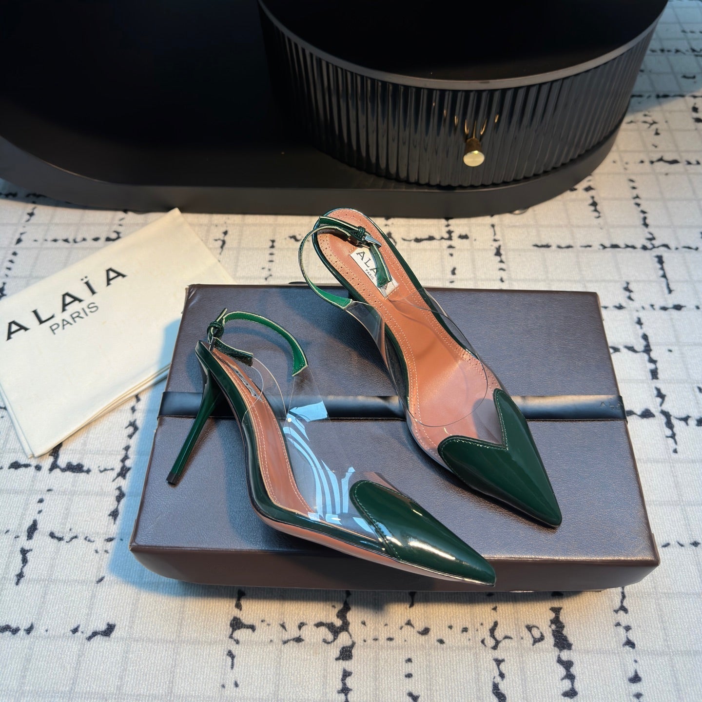 HIGH SLINGBACK 25S 90 MM IN DARK GREEN CALFSKIN
