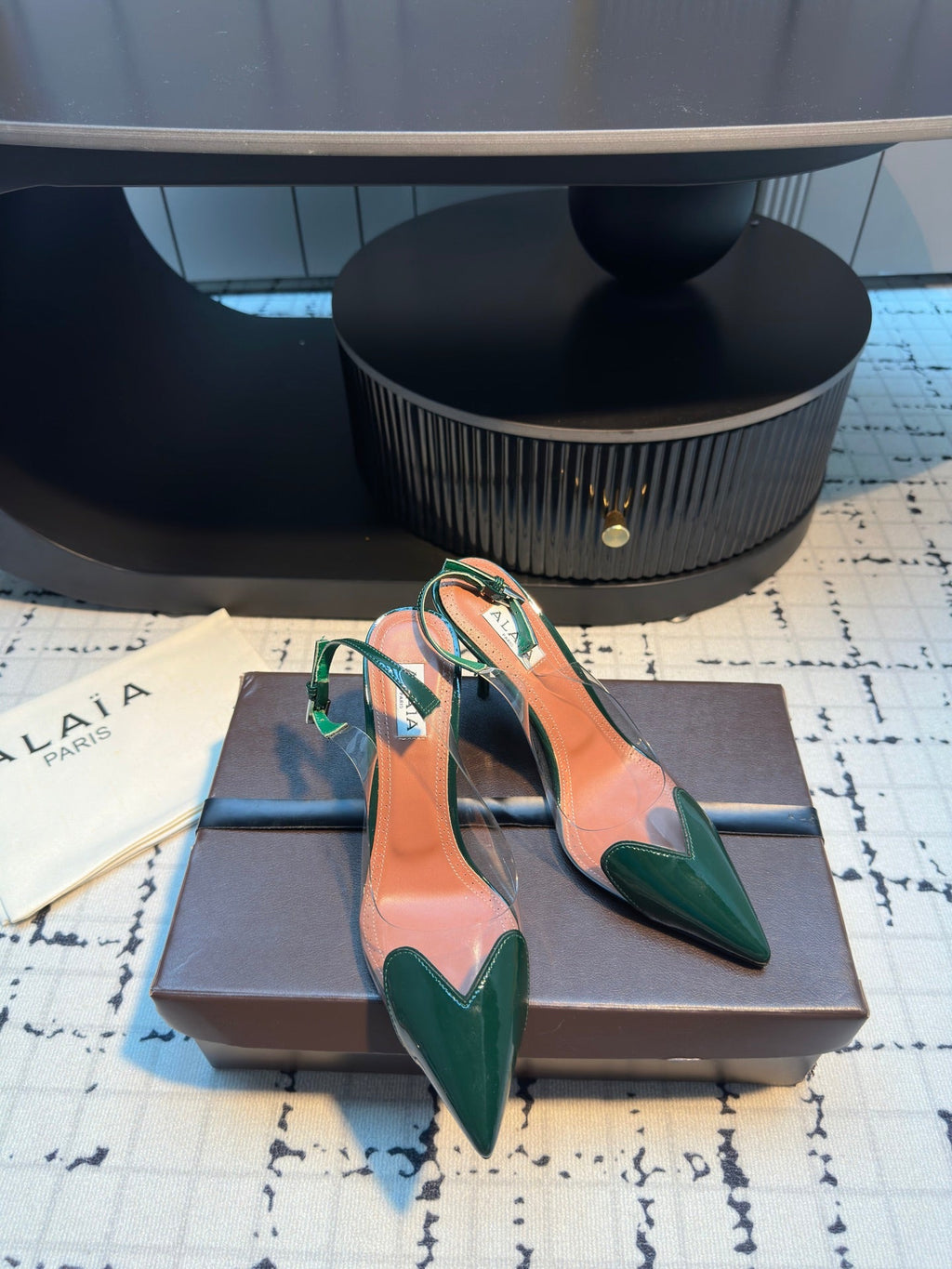 HIGH SLINGBACK 25S 90 MM IN DARK GREEN CALFSKIN