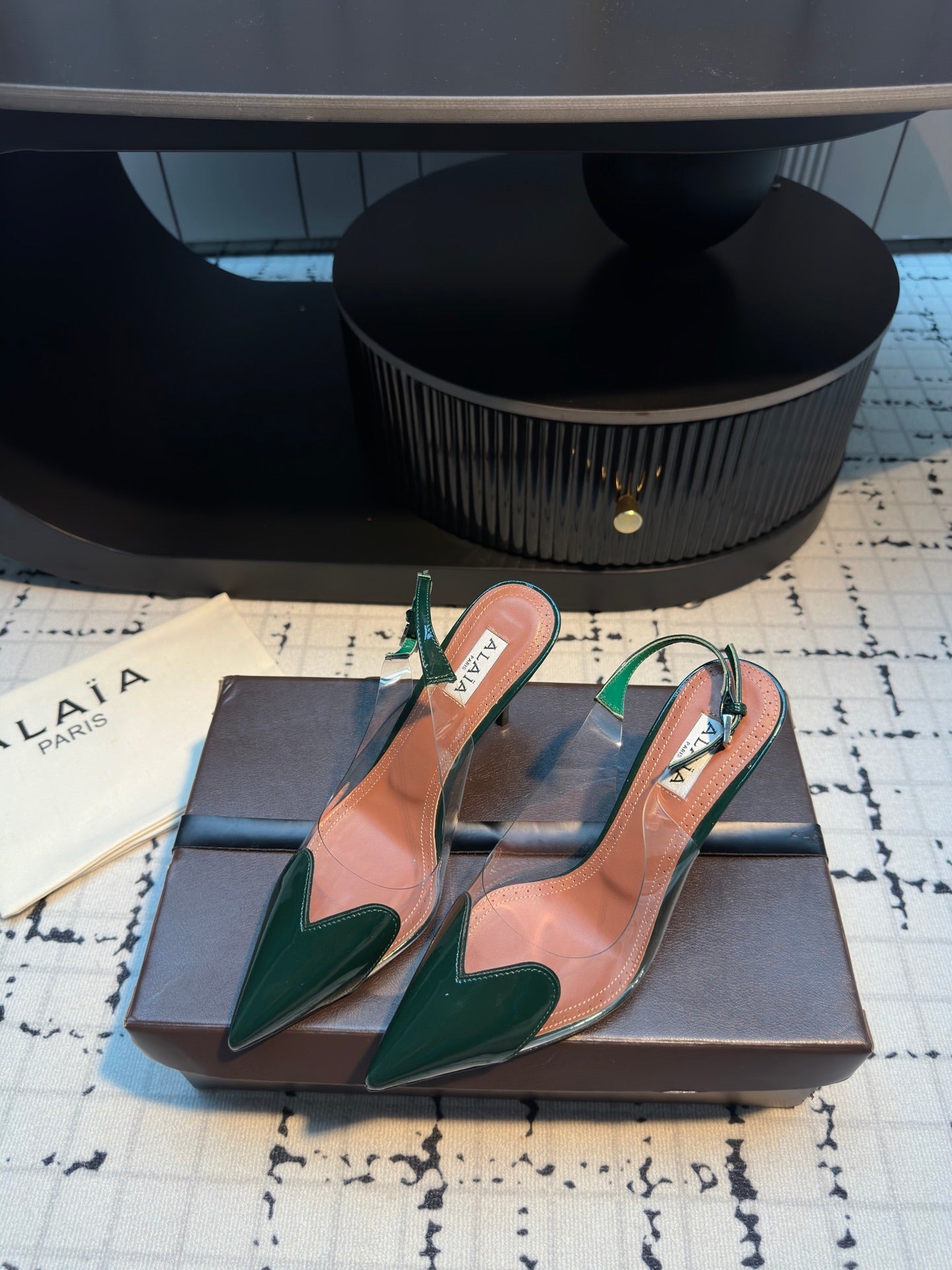 HIGH SLINGBACK 25S 90 MM IN DARK GREEN CALFSKIN