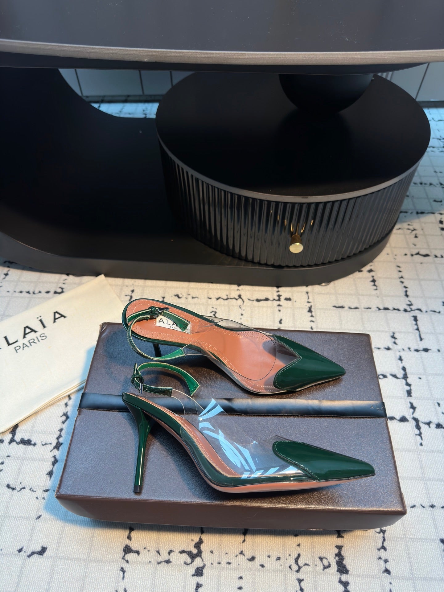 HIGH SLINGBACK 25S 90 MM IN DARK GREEN CALFSKIN