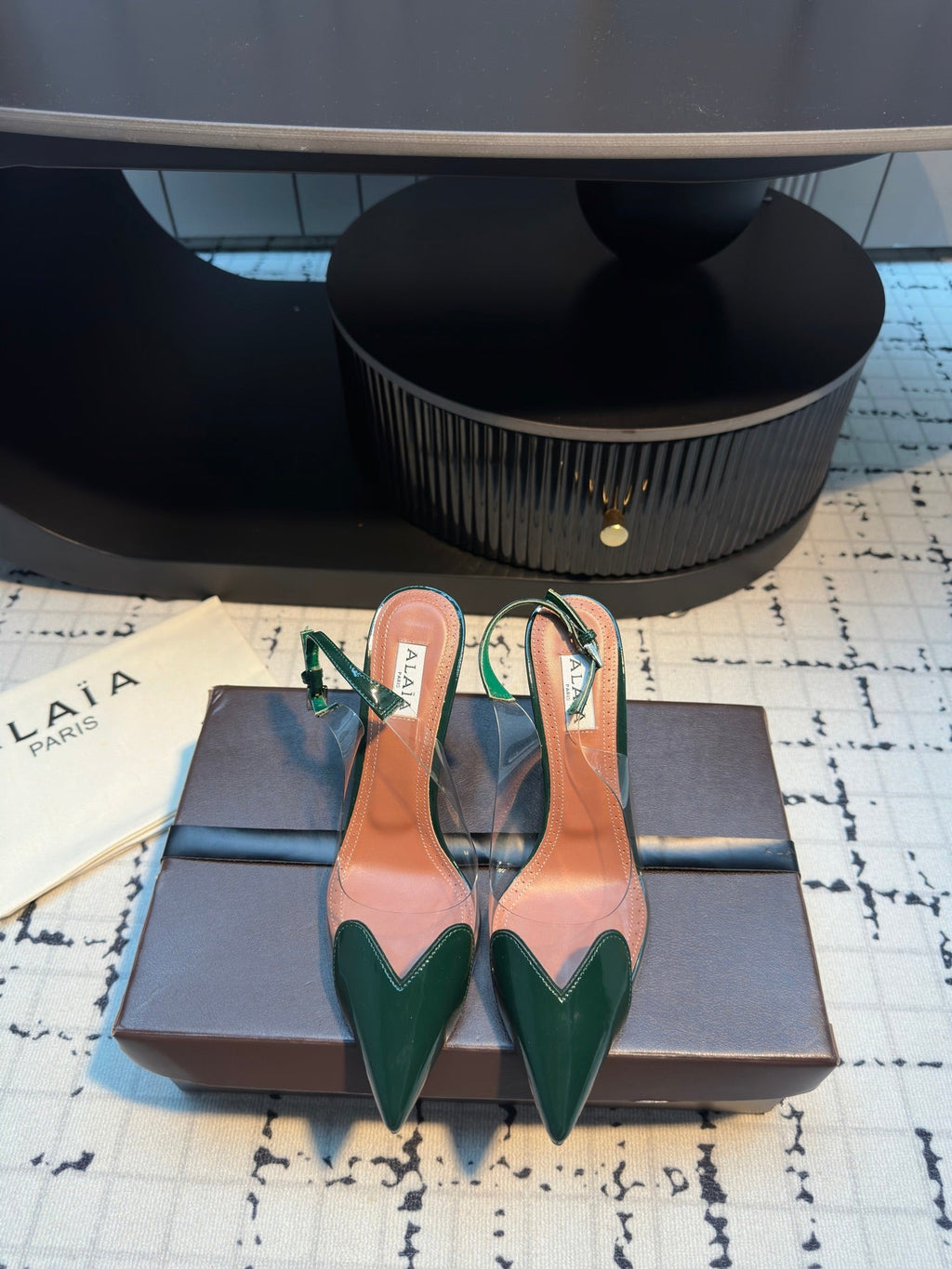 HIGH SLINGBACK 25S 90 MM IN DARK GREEN CALFSKIN