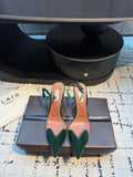 HIGH SLINGBACK 25S 90 MM IN DARK GREEN CALFSKIN
