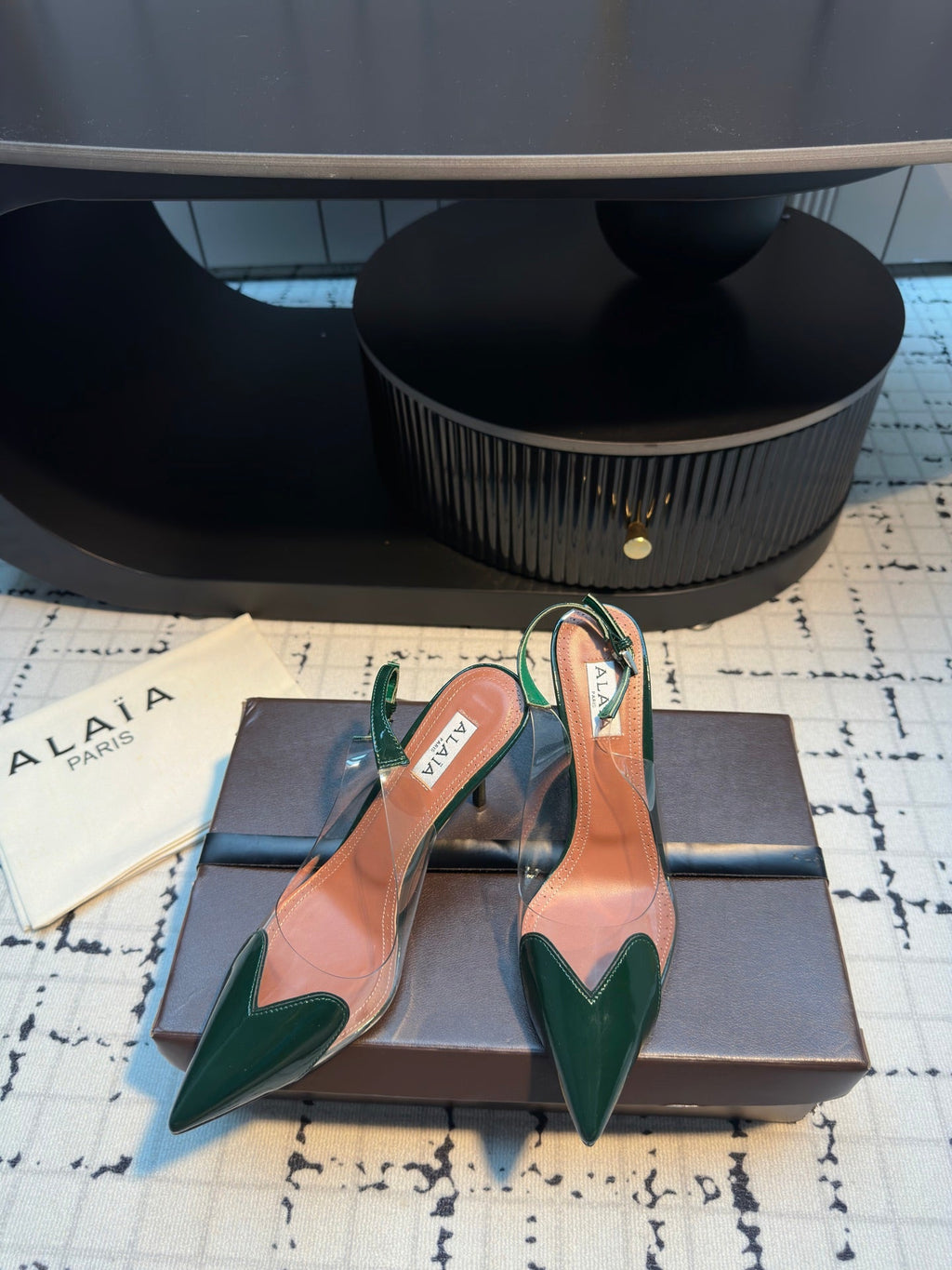 HIGH SLINGBACK 25S 90 MM IN DARK GREEN CALFSKIN