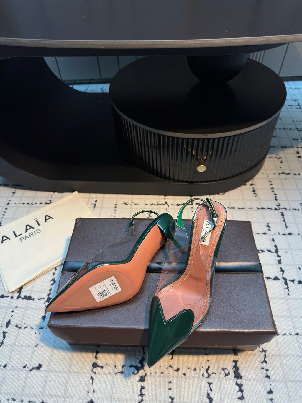 HIGH SLINGBACK 25S 90 MM IN DARK GREEN CALFSKIN