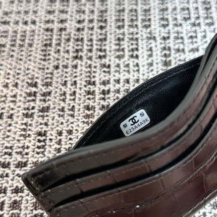 CHANEL 26S WALLET 12 IN BLACK CROCODILE-EMBOSSED CALFSKIN