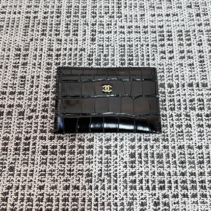 CHANEL 26S WALLET 12 IN BLACK CROCODILE-EMBOSSED CALFSKIN