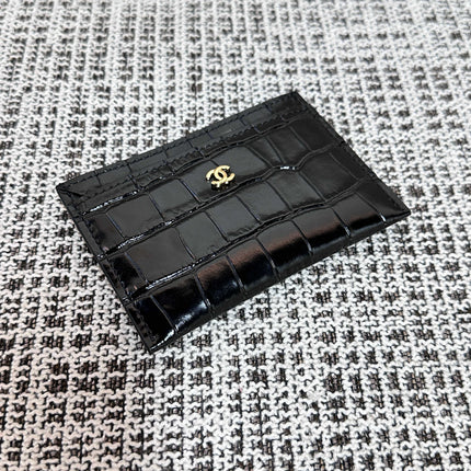 CHANEL 26S WALLET 12 IN BLACK CROCODILE-EMBOSSED CALFSKIN