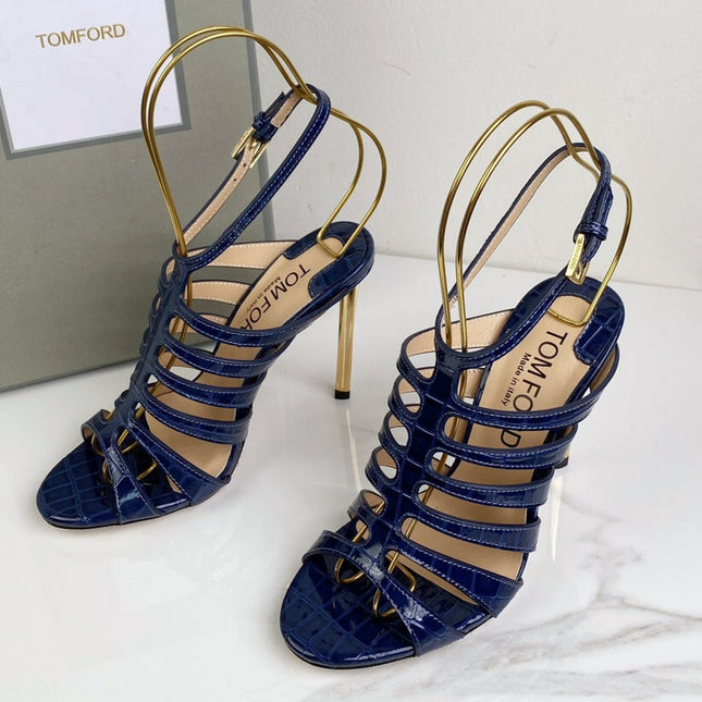 HIGH SANDAL 10 CM IN NAVY BLUE CALFSKIN
