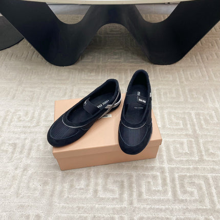 BALLET FLAT SHOES IN BLACK MESH AND SUEDE