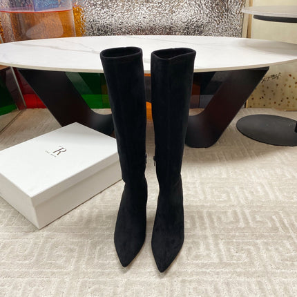 THE ROW HIGH BOOTS 85MM IN BLACK SUEDE