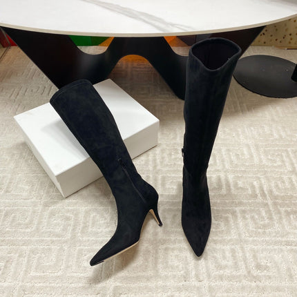 THE ROW HIGH BOOTS 85MM IN BLACK SUEDE
