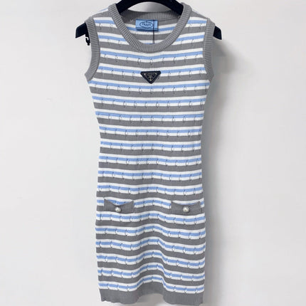 PRADA 26S SLEEVELESS STRIPED KNIT DRESS 1188